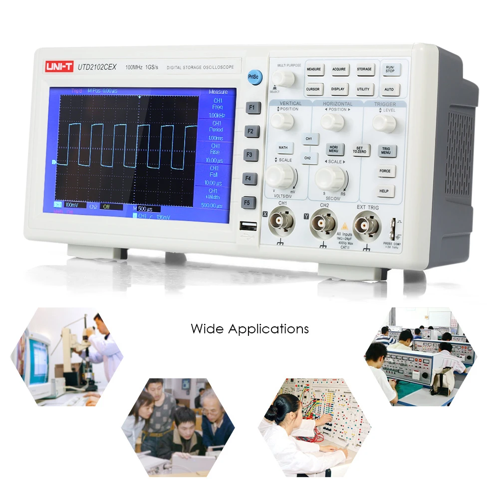 

UNI-T UTD2102CEX Dual Channel Oscilloscope Oscillometer Digital Storage Oscilloscope 2CH 100MHz 1GS/s 7" TFT Display