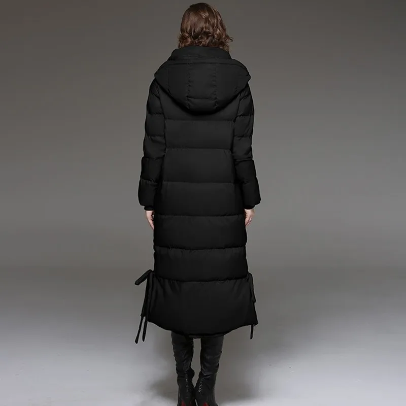

Long 2020 Winter Women's Puffer Jacket Bandage White Duck Down Coat Plus Size Thick Warm Hood Outerwear Snow Overcoat Okd553