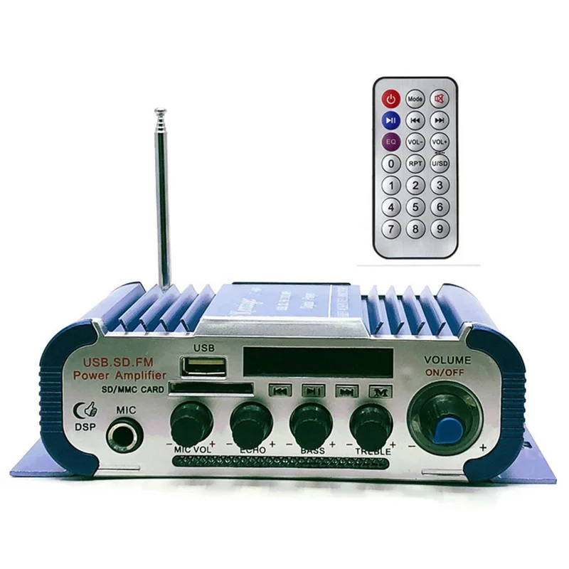 High quality RCA input/output socket And Av Cable Usb Sd Fm Professional Karaoke Amp For Car EU Plug Blue | Электроника