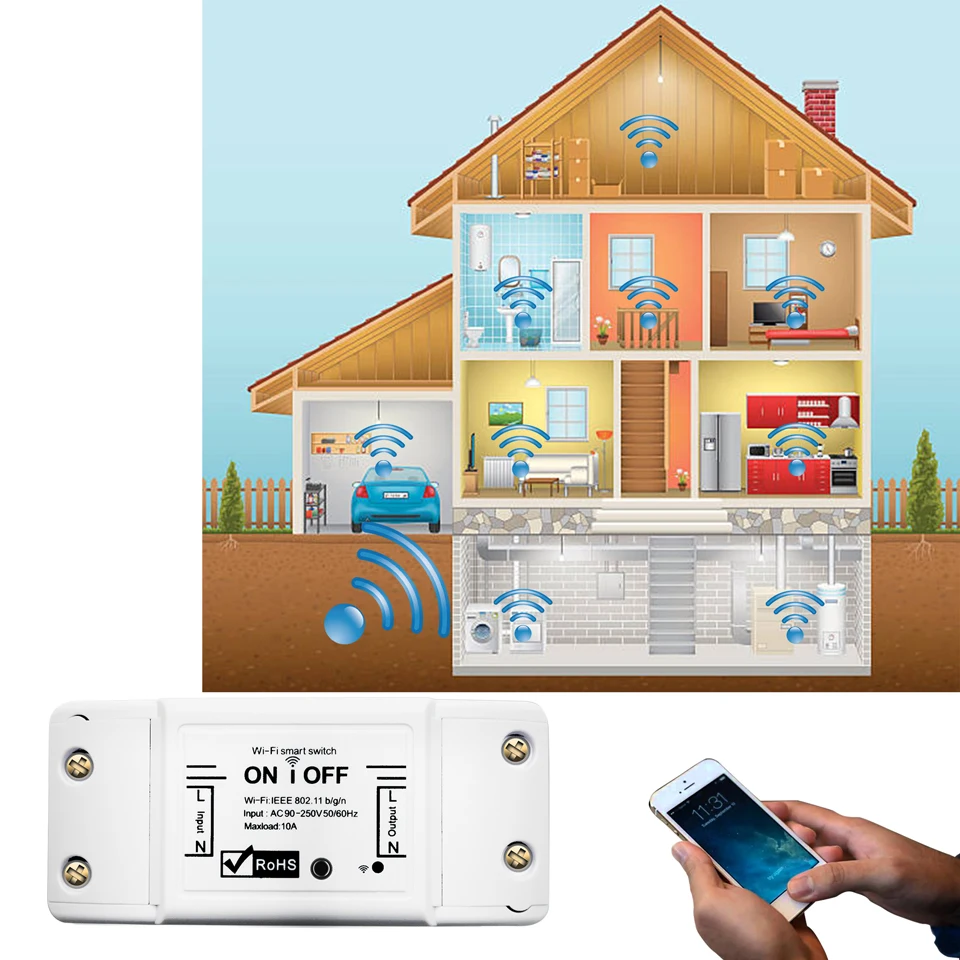 Умный беспроводной Wi Fi переключатель Domotica 2 4 ГГц с поддержкой Alexa 10A|Модули для