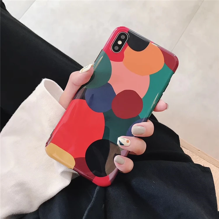Цветной Гладкий волнистый точечный чехол для iPhone XS XR Max X 8 7 6 6S Plus Мягкий IMD парный