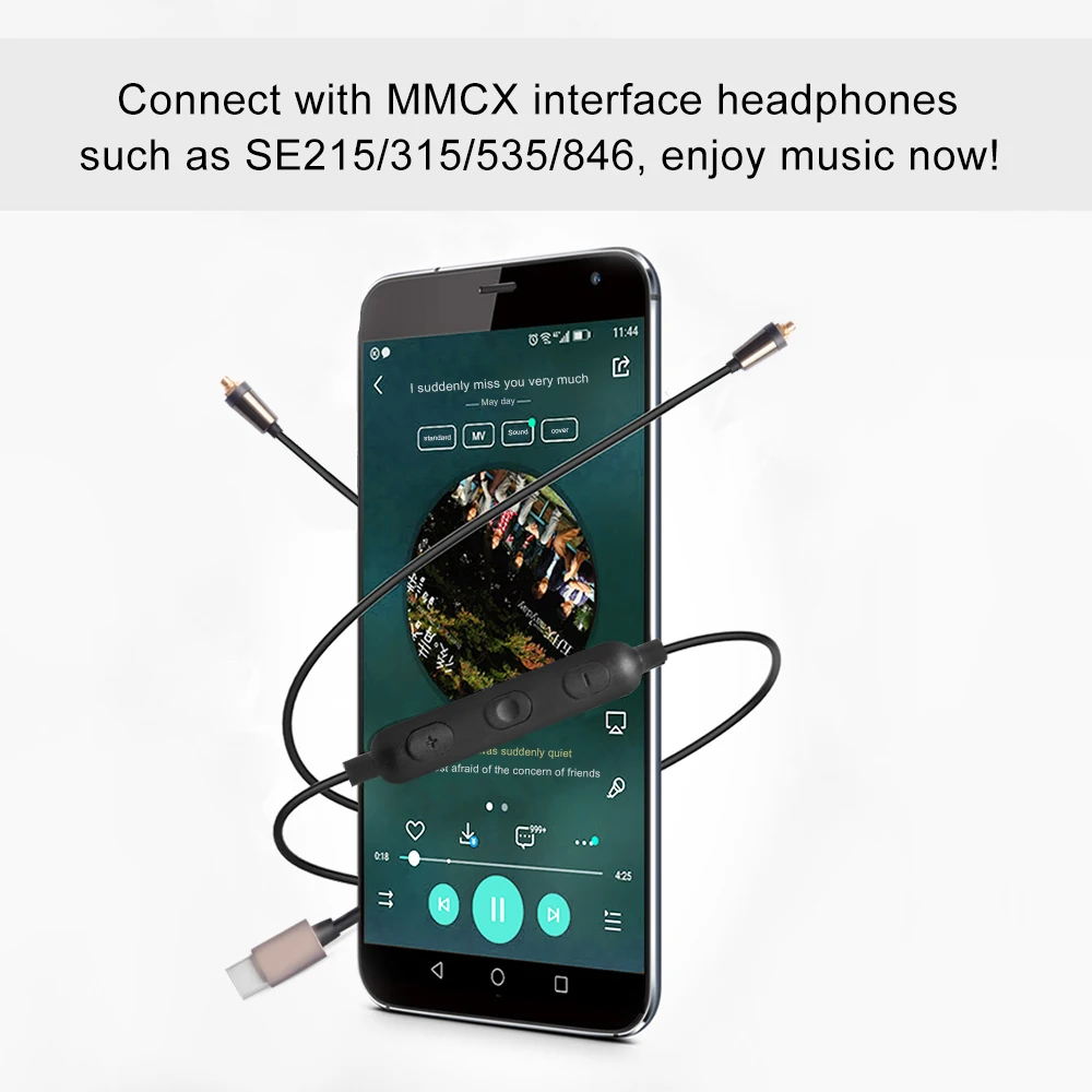 Кабель для наушников okscc Type C Mmcx шнуры с кнопкой управления микрофоном Xiaomi 6 /Huawei P20