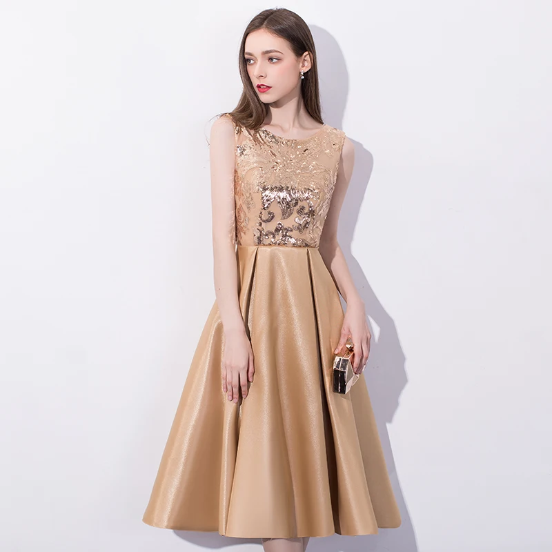 SSYFashion простое коктейльное платье без рукавов банкетное элегантное Золотое