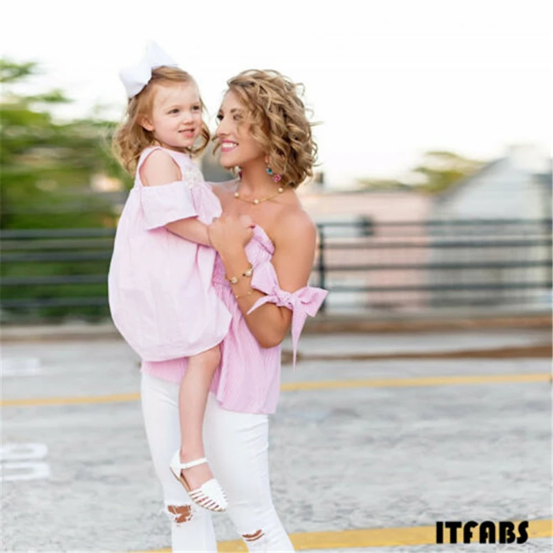 Новинка 2019 топ для матери и дочери в полоску с бантом блузка рубашка | Женская