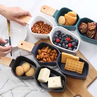 36 5cm best creative divide ceramic pie plate with wooden handle porcelain brulee snack dish cheese kitchen tool dinnerware tray