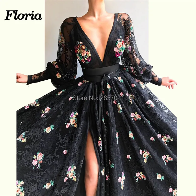 Черное сексуальное вечернее платье с разрезом Vestido de festa Новое поступление Aibye для