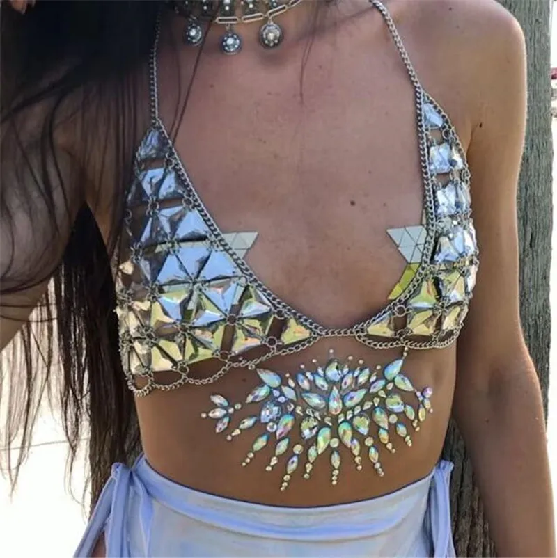Радужный бюстгальтер со стразами Топ с кристаллами Бюстгальтер для