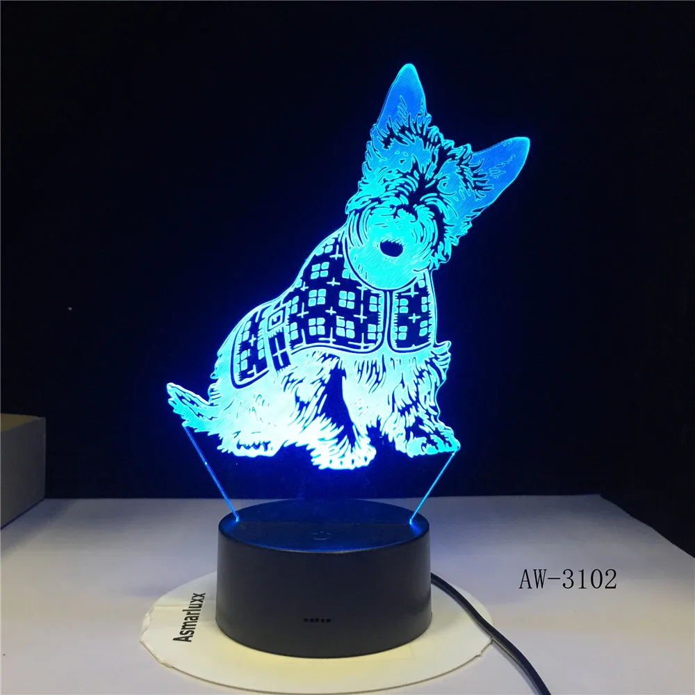 Миниатюрная лампа для собаки шнауцера галстука корги 3D иллюзия светильник