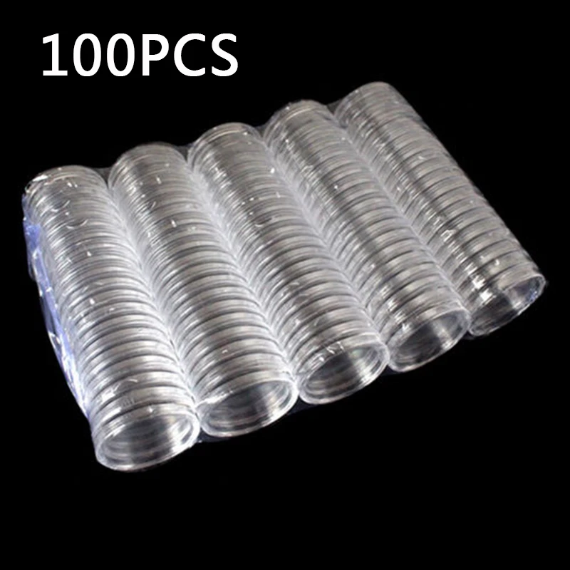 100pcs пластиковый ящик для монеты прозрачные круглые капсулы монет