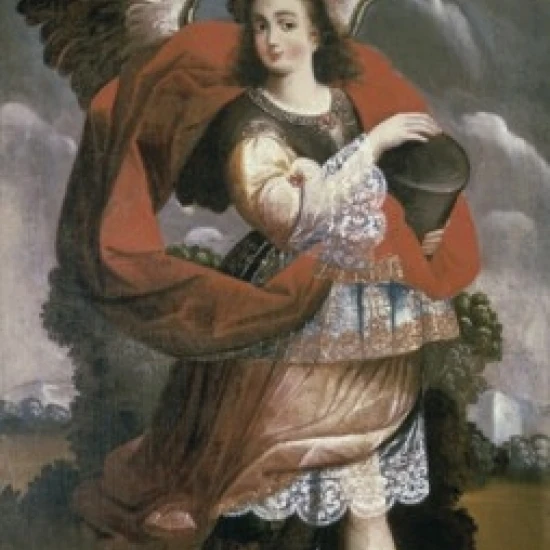 Архангел с колонной конец 17th C художника масло на ткани Новый Орлеан музей