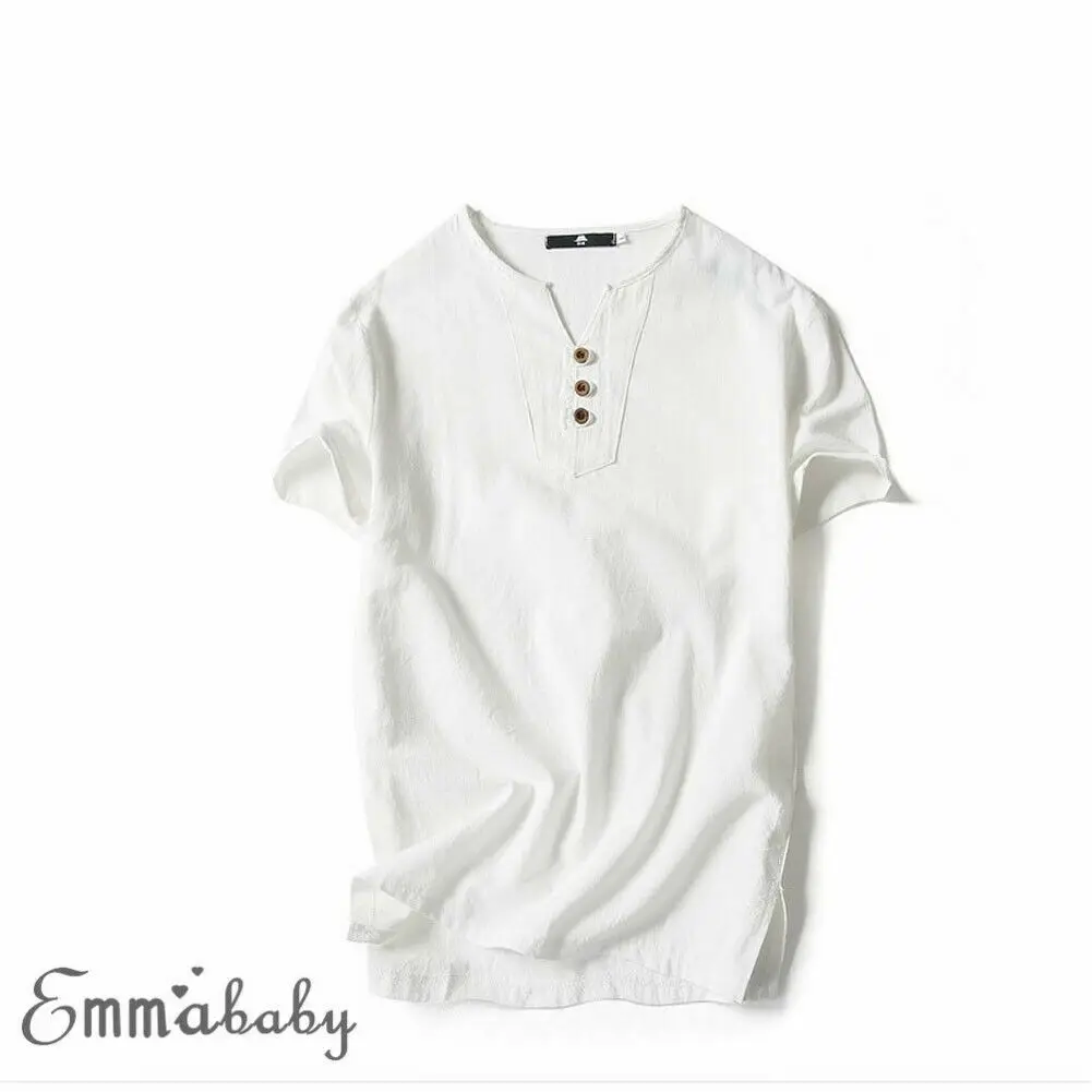 Мужская футболка с коротким рукавом летняя хлопковая льняная треугольным