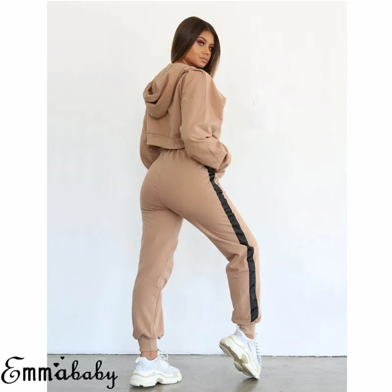 2019 женский спортивный костюм из 2 предметов пальто + штаны повседневный серый