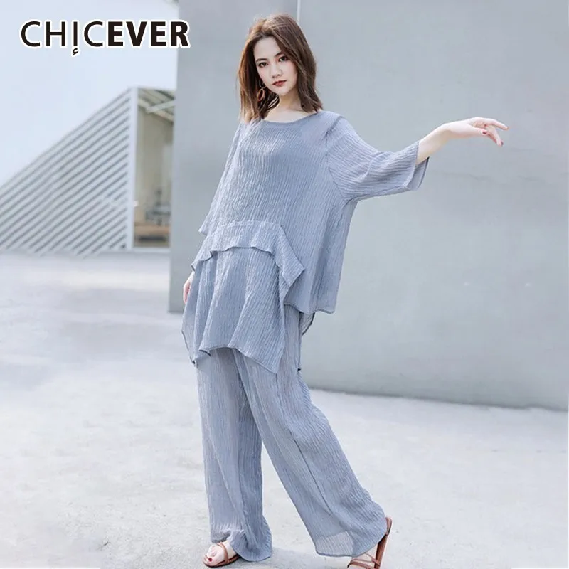 CHICEVER Повседневное одноцветное женский костюм из двух предметов с круглым