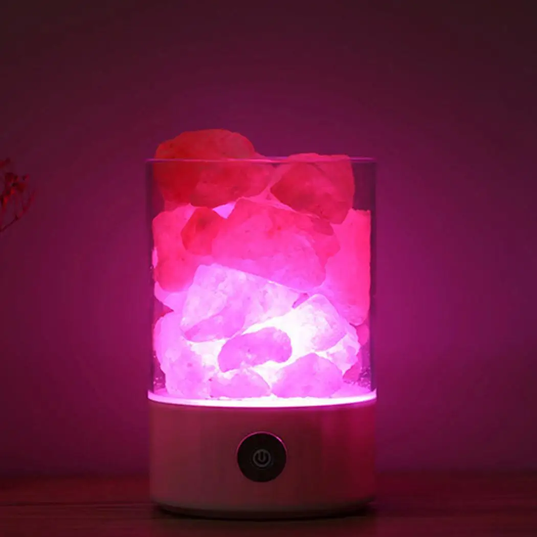 Night White Himalayan Light Salt Lamp 780g Crystal M2 Natural Negative Ion Cylindrical Charging 36V Black USB | Лампы и освещение