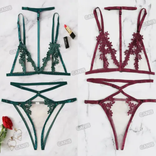 Сексуальное женское белье кружевной бюстгальтер и стринги Набор Babydoll цветочное