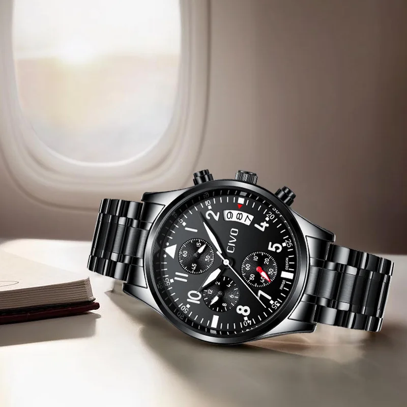 

CIVO Mens Watches Gents Date Calendar Relogio Masculino Waterproof Analogue Black Military Sports Watch Quartz Watch For Men