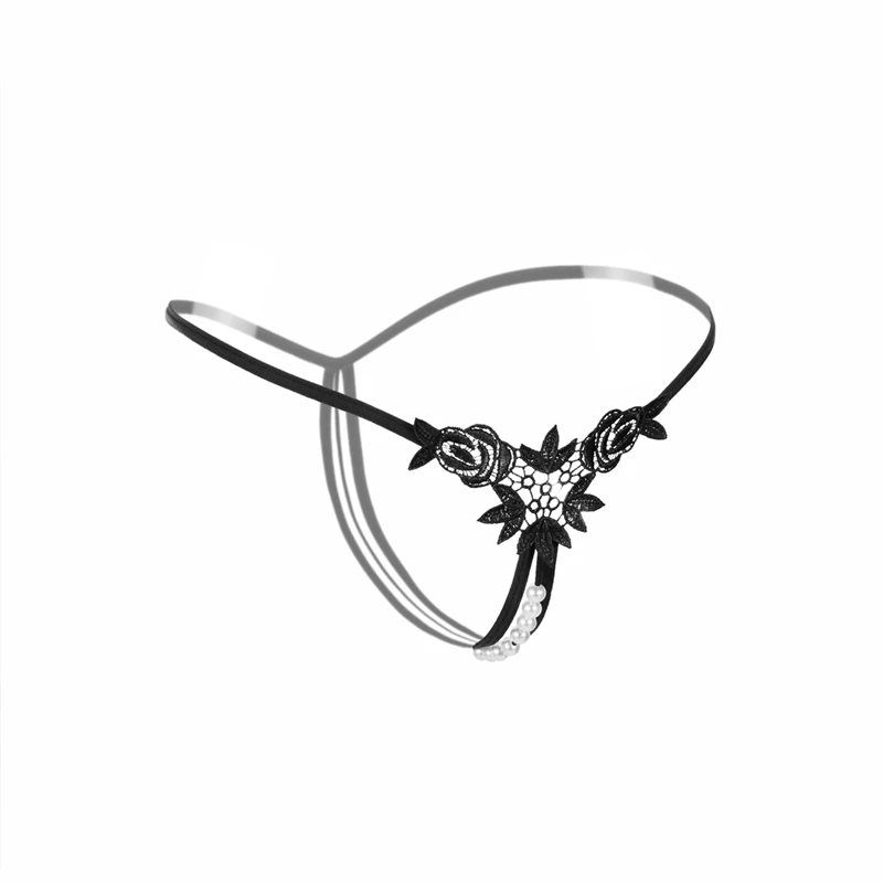 AIIOU Women Sexy Hot Underwear Thongs and G Strings Bow Lace Crotchless Intimates Pearl Panties Low Waist Sex Thong Underwear