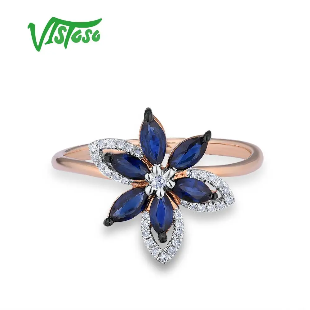 Кольцо VISTOSO Pure 14 K 585 розовое золото для женщин кольцо Сияющие алмазы синий сапфир