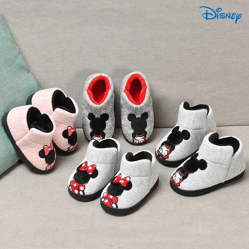 Зимние Детские хлопковые тапочки Disney Mickey Minnie Домашние для мальчиков и девочек