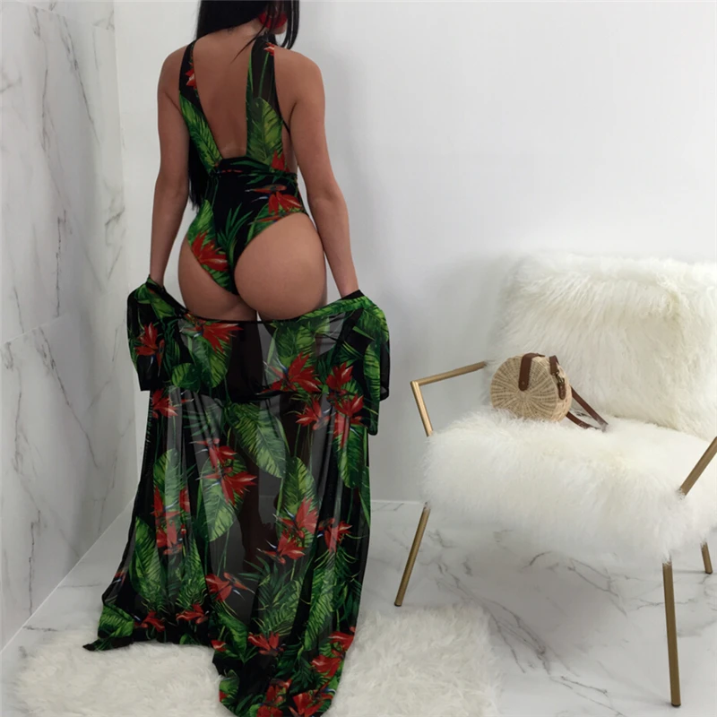 Женский летний Цельный купальник + бикини накидка 2018 новый сексуальный кружевной