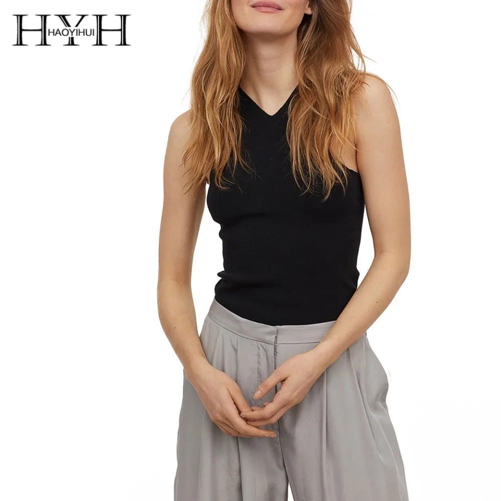 HYH Haoyihui 2019 простой сексуальный топ базовый v образный вырез Тип работы тонкая