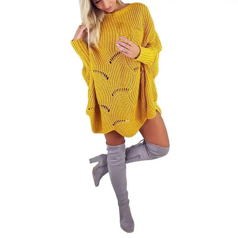 Loose Round Neck Casual Large Size Knitted Sweater Hook Flowers Hollow Long Sleeve Autumn Winter Sexy Women Streetwear | Женская одежда