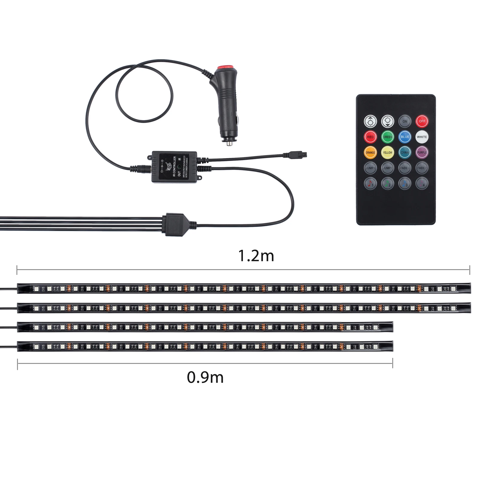 AUTOUTLET 4 шт. 12 В RGB LED 8 цветов полоса под автомобильную трубу подсвечивающая Система