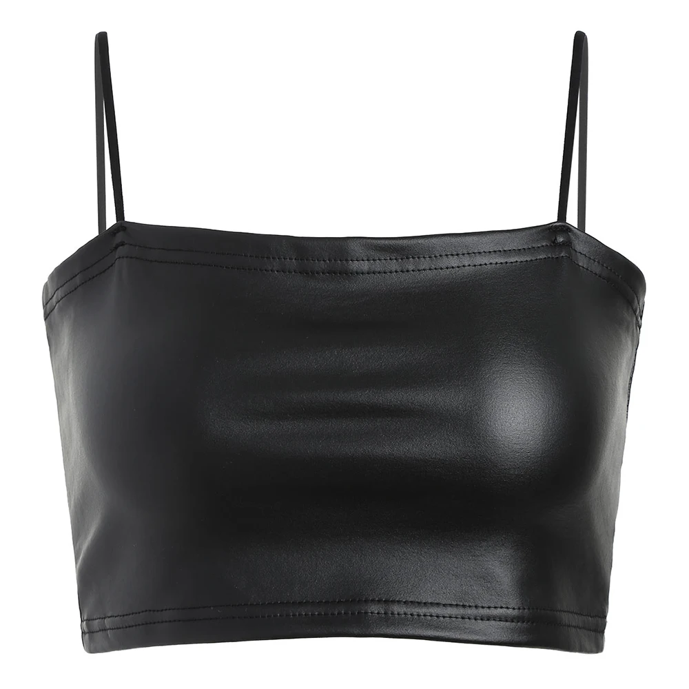 ZAFUL Ками Искусственная Кожа Crop Top Камиs Без Бретелек Твердые Короткие Рубашки