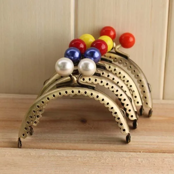 

8.5CM Semicircle Arc-shaped Bronze Embossing Colorful Bead Metal Purse Frame DIY Coin Purse Handbag 3pcs/lot Obag Handle Parts