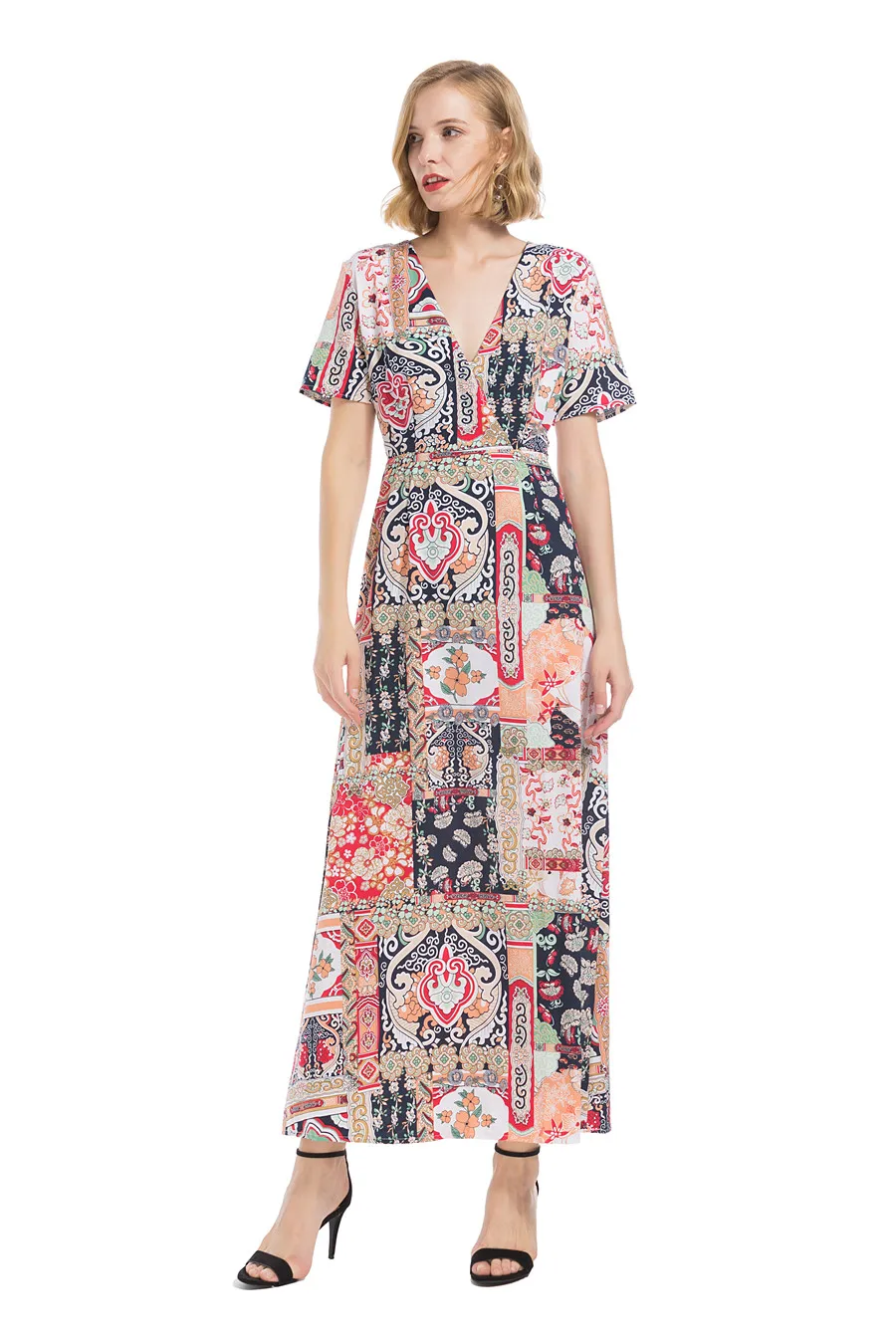 2019 летнее платье элегантное женское Ретро Vestidos Verano богемное Цветочное с v