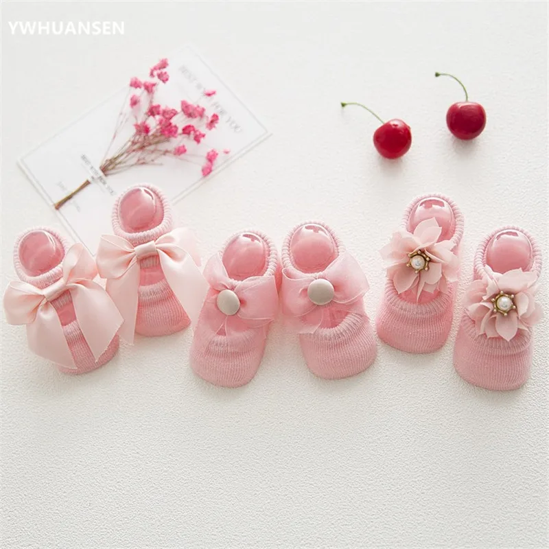 

3 Pairs/lot 0-2T Unisex Bowknot Cotton Baby Socks Set Cute Spring Autumn Newborn Infant Toddler Floor Socks Promoted