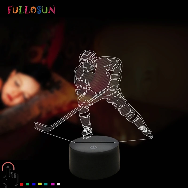 3D иллюзия Лампа LED Хоккей ночник сенсорная кнопка USB настольная лампа 7 цветов
