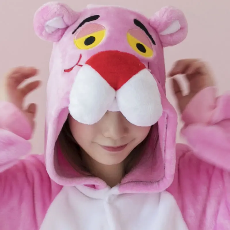 Пантера Kigurumi розовые пижамы в виде пантеры для женщин на зиму с рисунками