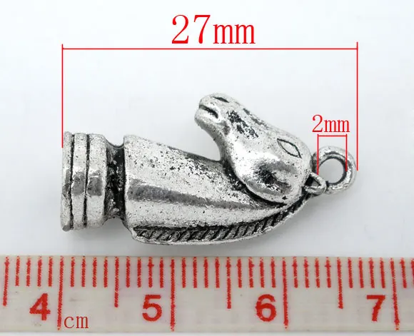 DoreenBeads 10 серебряных цветов 3D очаровательные рыцарские шахматные Подвески 27x8 мм