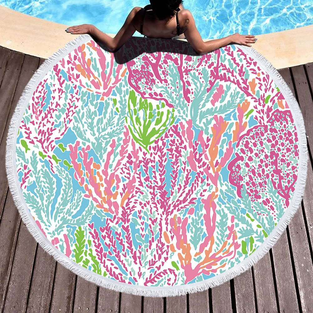 Красный цветок роза напечатаны Sunbathe микрофибра круглое пляжное Полотенце Йога