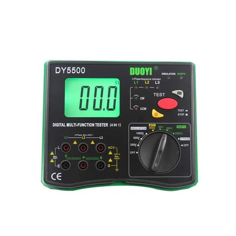

Dy5500 4 In 1 Digital Multi-function Tester Multimeter - Insulation Tester + Earth Tester + Voltmeter + Phase Indicator
