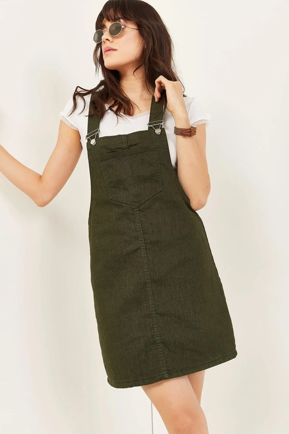 Женское зеленое джинсовое платье с карманами SLP-19000012 |