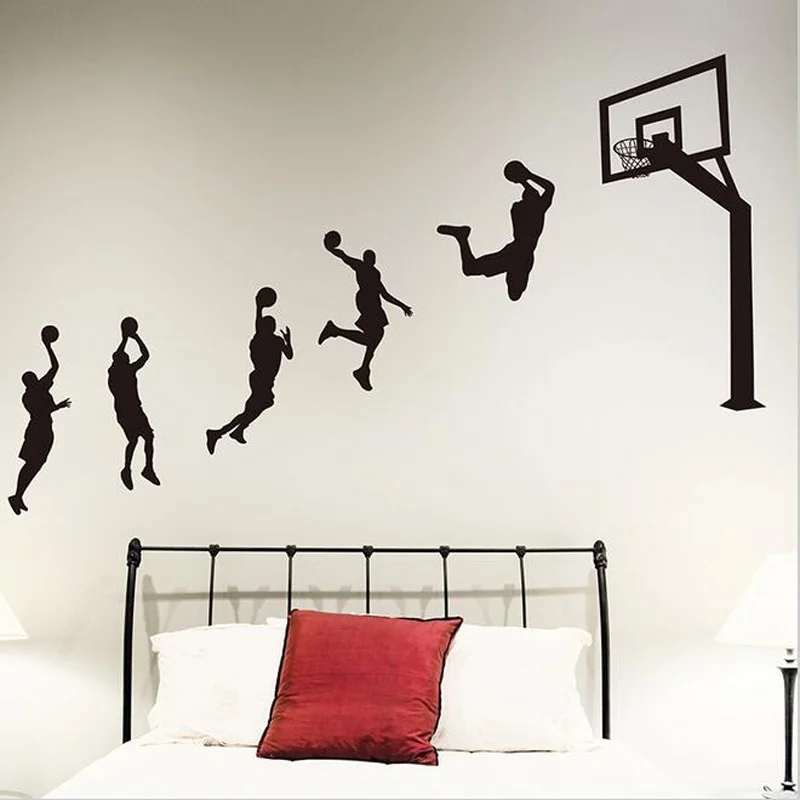 Basketbol oyuncuları Laup duvar Sticker vinil el yapımı duvar çıkartmaları çocuk odaları için kreş dekorasyon spor çıkartmaları çocuk odası için H008