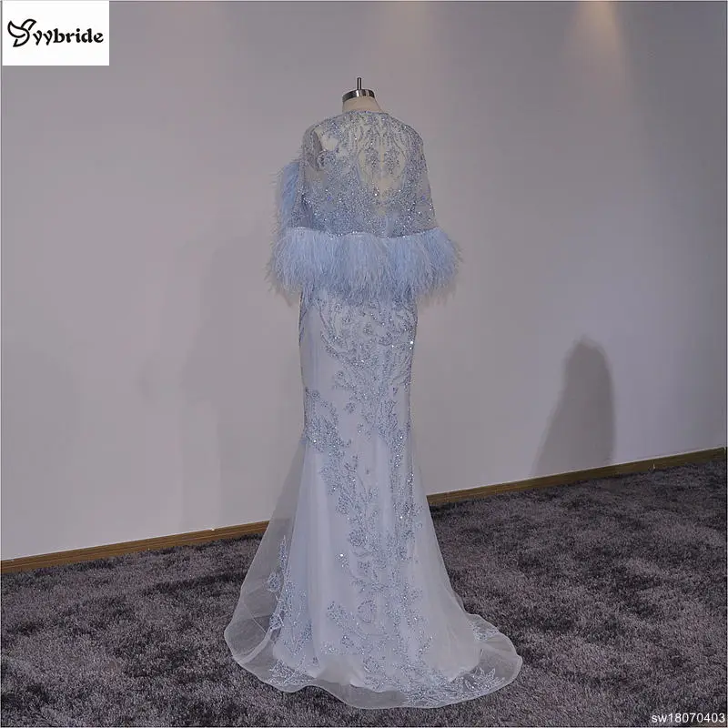 YYbride новый дизайн светло голубые Перья Бисероплетение Кристаллы Выпускные