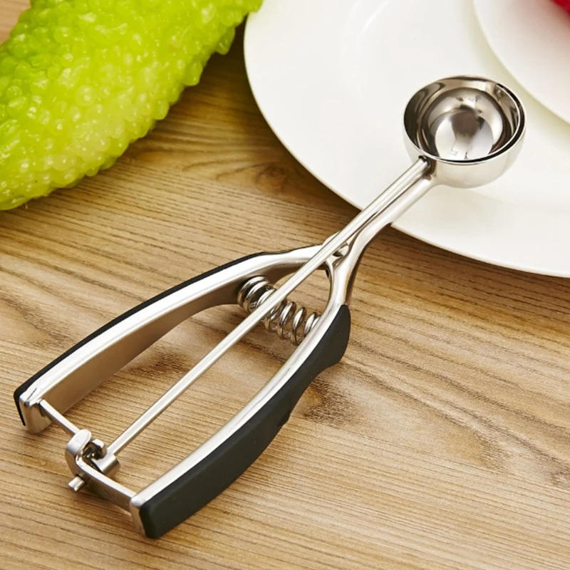 New Silicone Handle Ice Cream Spoon Kitchen Potato Spring Stainless Steel Fruit Accessori | Дом и сад