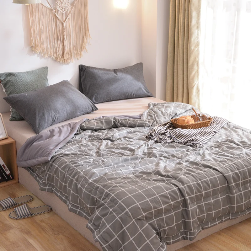 

Высококачественное Полосатое промытое хлопковое летнее охлаждающее тонкое одеяло, удобное домашнее текстильное постельное белье, покрыва...