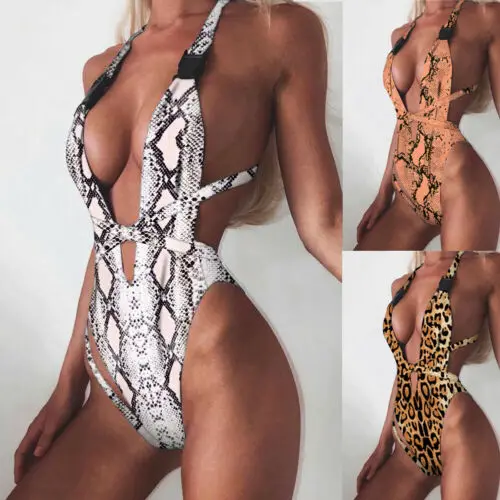 

Sexy Women Cross Bandage One-piece Leopard Swimsuit Ladies Swimwear One Piece Swimsuits Monokini Push Up Padded Bikini Hot