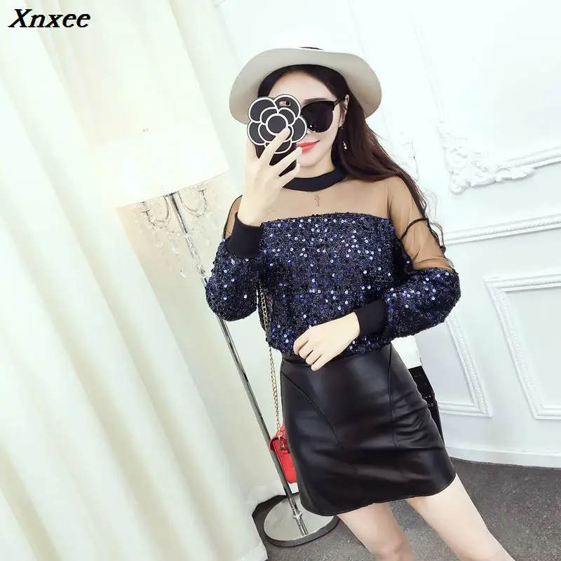 

2020 fashion women blouse long sleeve sexy spliced women shirts O neck womens tops and blouses casual feminine blusas Xnxee