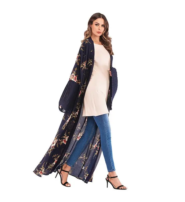 Женский мусульманский кардиган с цветочным принтом Abaya длинное мусульманское