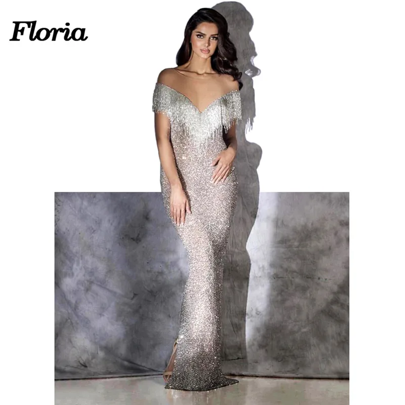 

Arabic Sliver Tassel Prom Gowns Aibye African Muslim Turkish Evening Party Dress Abendkleider New Arrival Robe de soiree Vestido