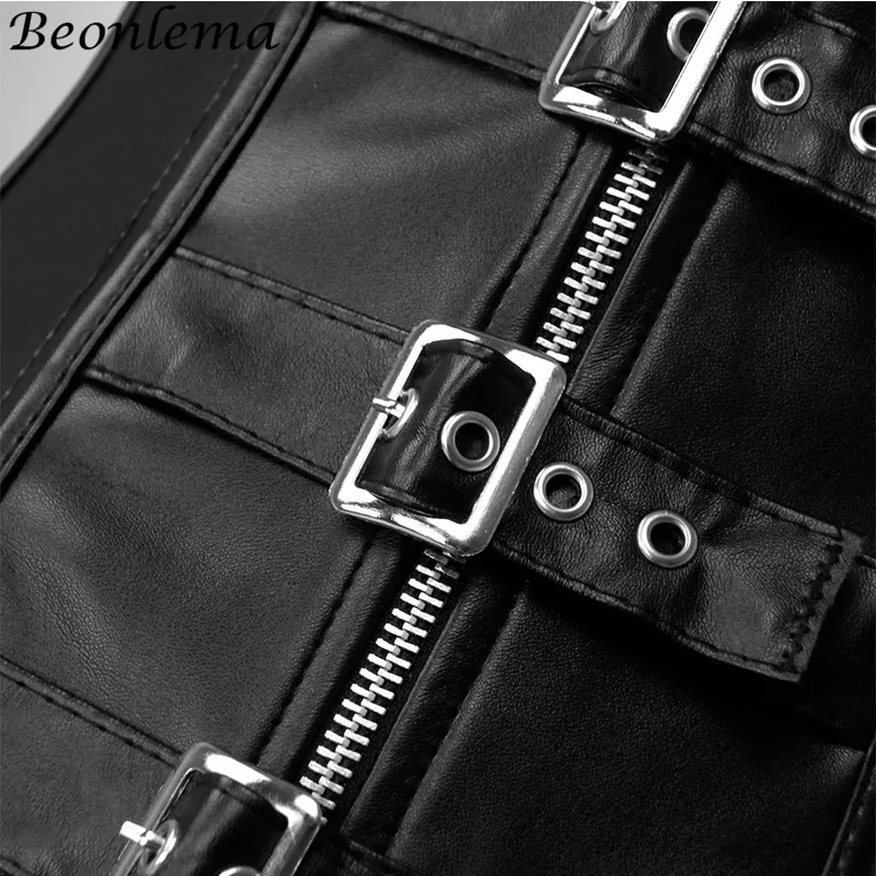 Женский черный кожаный корсет Beonlema в стиле стимпанк 6xl со шнуровкой на молнии