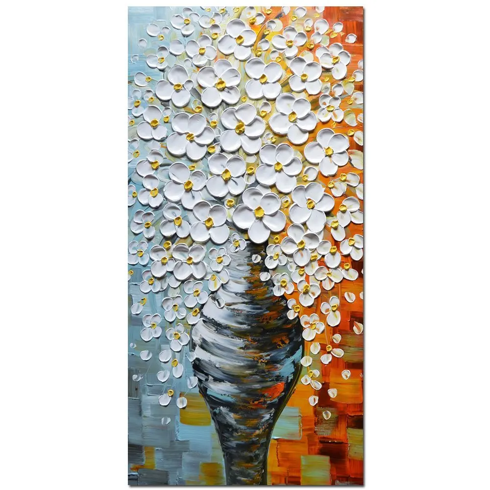 

3D Oil Paintings On Canvas Elegant White Vase Abstract Artwork Wall Art Living Room Bed Room Dinning Room No Framed Stretched