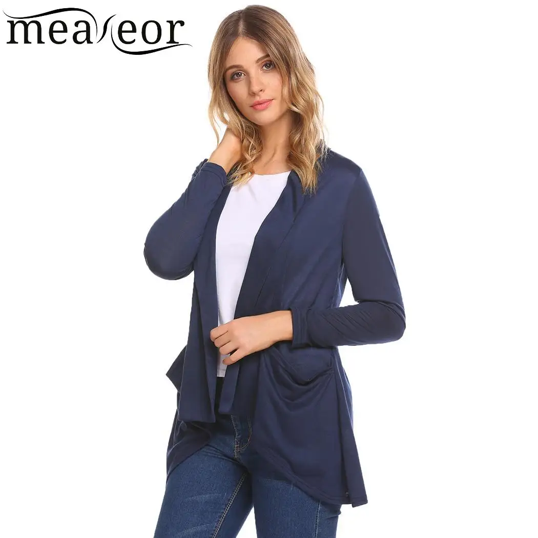 meaneor Women Cardigan Front Casual Long Sleeve Black Blue Gray Open Stitch Female Cardigans Clothing |