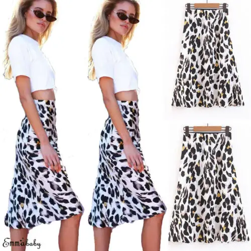 Women's Leopard Knee Length Skirt Elastic High Waist Beach Cocktail Dress | Женская одежда