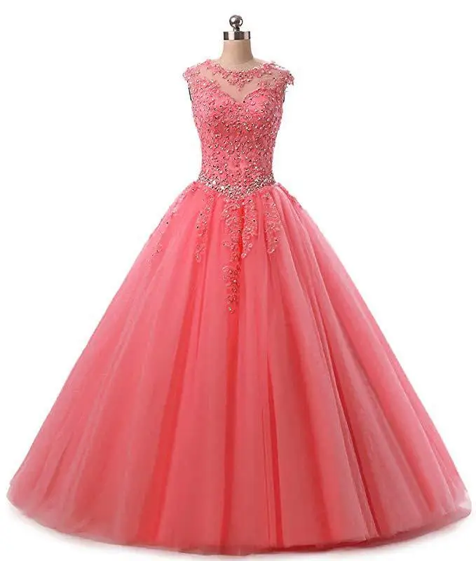 Платье Quinceanera арбузно красное платье для взрослых с аппликацией розовое милое 16